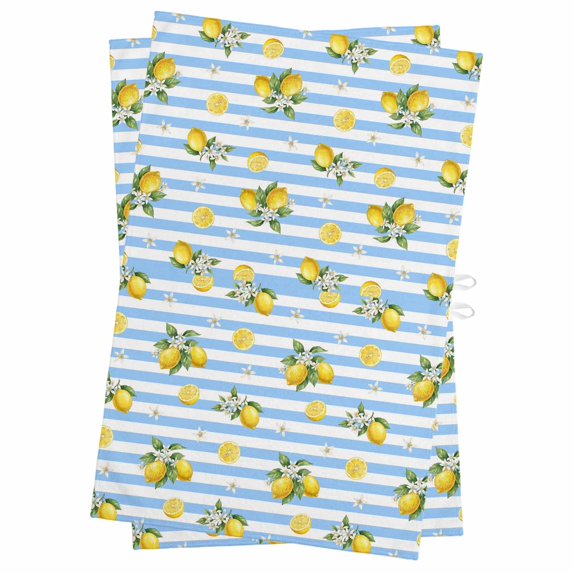 Cute Lemon Summer Kitchen Towels Set of 2, Water Absorbent Dish Towel, Farmhouse Floral Blue Striped Decorative Hand Towels - Quick Drying Cloth for Cooking Baking, 18x28 Inch