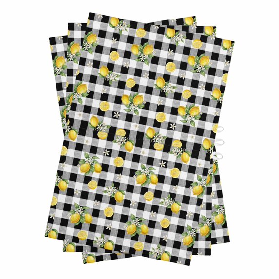 Cute Lemon Summer Kitchen Towels Set of 3, Water Absorbent Dish Towel, Farmhouse Floral Black Buffalo Plaid Decorative Hand Towels - Quick Drying Cloth for Cooking Baking, 18x28 Inch