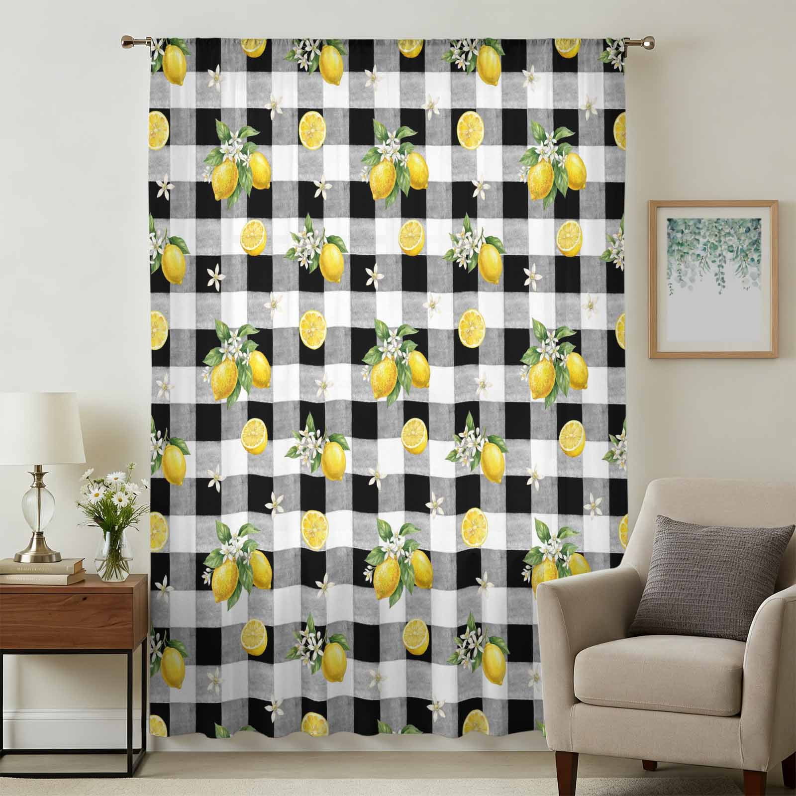 Cute Lemon Summer Sheer Curtains 84 Inches Long for Living Room ...