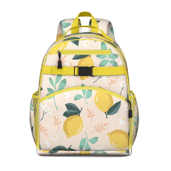 Cute Lemon-Themed School Backpack for Student Vintage Floral Fruit Pattern with Yellow Lemons Adjustable Chest Strap and Spacious Interior