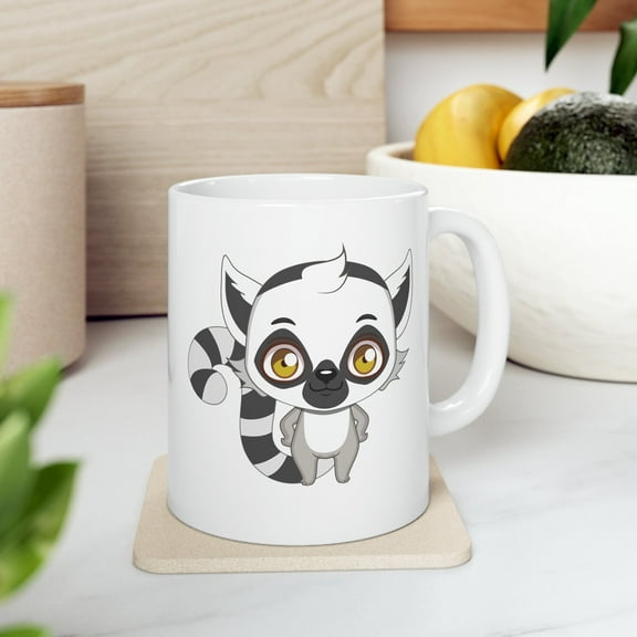 Lemur 11 oz Coffee Mug - Cute Lemur Graphic White Ceramic Gift