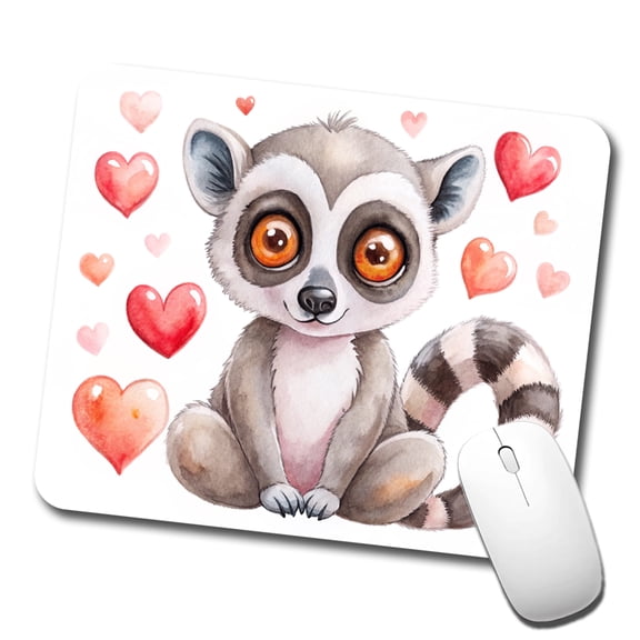 Cute Lemur Hearts Watercolor Mouse Pad Low Profile Gaming Mat