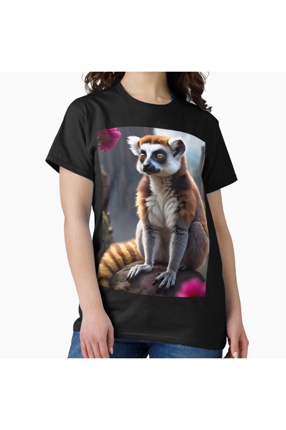 Cute Lemur Monkey on Rock Festive Holiday Creature Winter Art Unisex T-Shirt, up to size 5XL