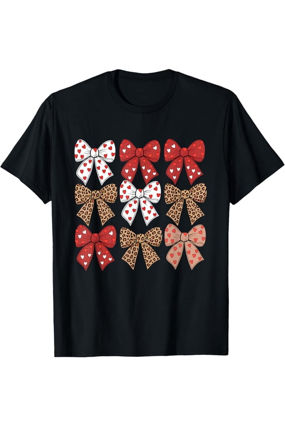 Cute Leopard Cheetah Print Coquette Bows Girl Ribbon Bow T-Shirt