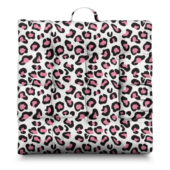 Cute Leopard Floor Pillow – 22x22 Inch Large Seat Cushion, Dutch Velvet, Kawaii Spots Design (Fun Cartoon Leopard for Kids Rooms)