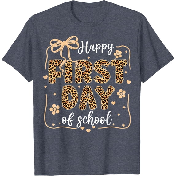 Cute Leopard Happy First Day Of School For Teacher Girls Kid T-Shirt