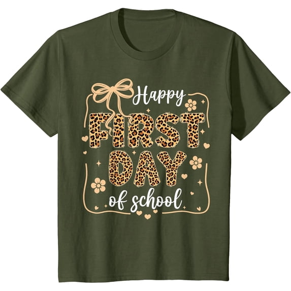 Cute Leopard Happy First Day Of School For Teacher Girls Kid T-Shirt
