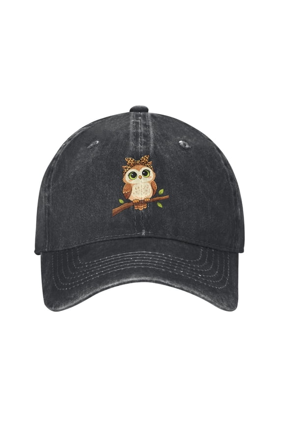 Cute Leopard Owl Baseball Cap Denim Adjustable Comfortable Outdoor Owl Hats Gifts for Women Owl Lovers Men Adults Mom