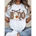 thumbnail image 1 of Cute Leopard Print Boo Ghost Halloween Graphic Tee Women Casual Autumn Party Top, 1 of 5