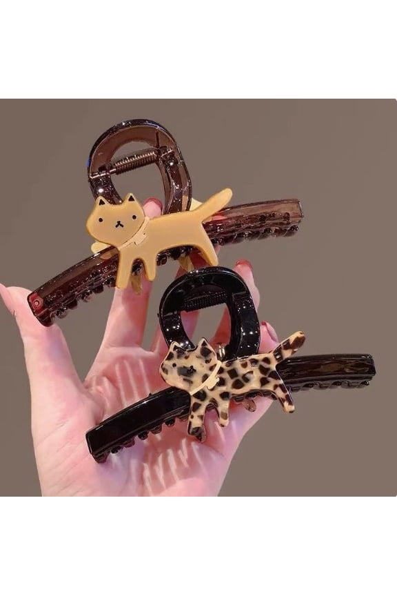 Cute Leopard Print Cat Shark Clips - Strong Grip for Thick Hair, Stylish and Versatile for Daily Wear