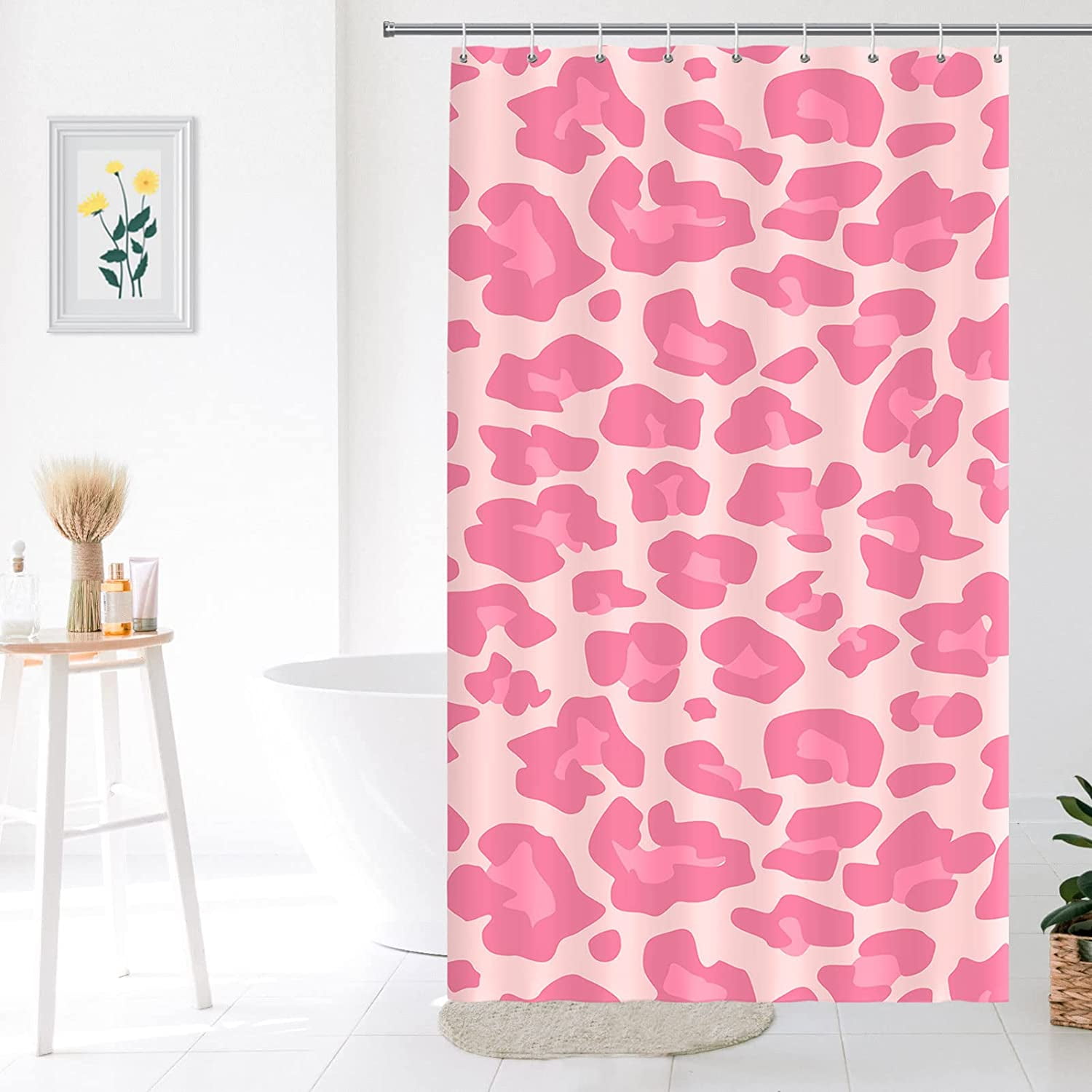 Cute Leopard Shower Curtain Pink Modern Simple Home Tub Bathroom