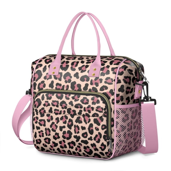 Cute Leopard Spots Insulated Lunch Bag – Reusable Cheetah Pattern Cooler Tote for Women Leakproof Dual Compartment Design for Work Travel