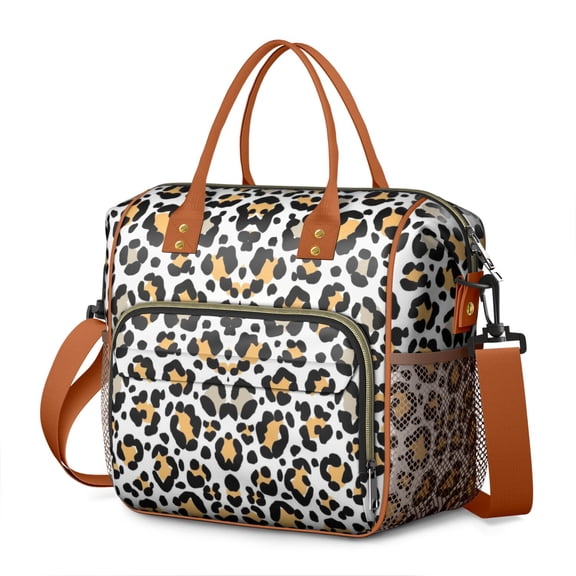 Cute Leopard Spots Insulated Lunch Bag – Reusable Cheetah Pattern Cooler Tote for Women, Leakproof Dual Compartment Design for Work, Travel