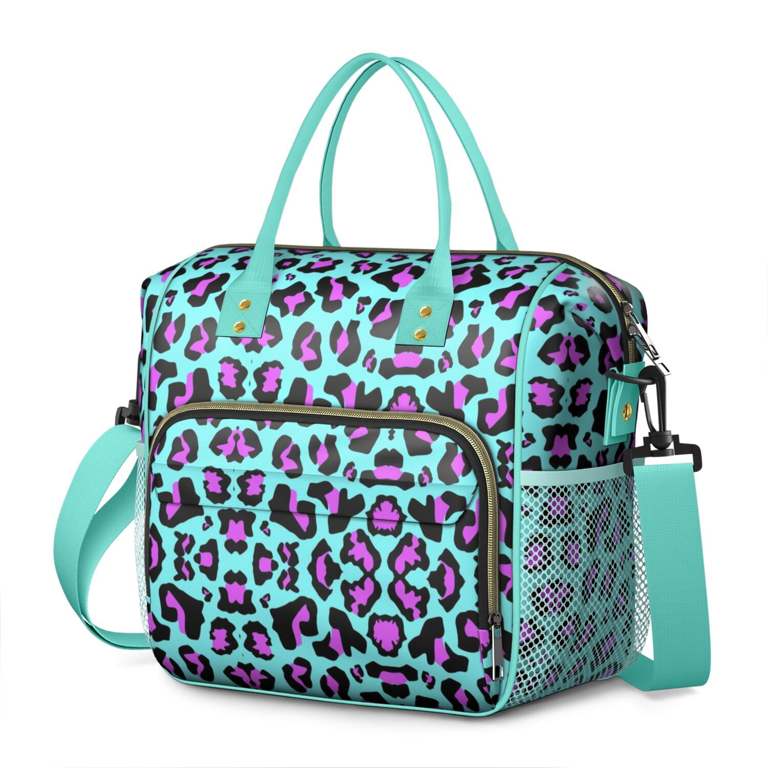 Cute Leopard Spots Insulated Lunch Bag – Reusable Cheetah Pattern Cooler Tote for Women, Leakproof Dual Compartment Design for Work, Travel