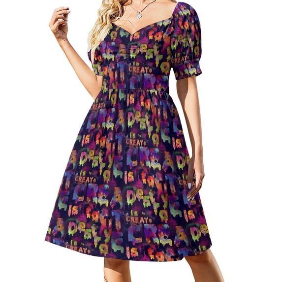 Cute Lette Print Dress Colorful Alphabet Elegant Dresses Woman Short Sleeve Street Style Casual Dress V Neck Oversized Clothes