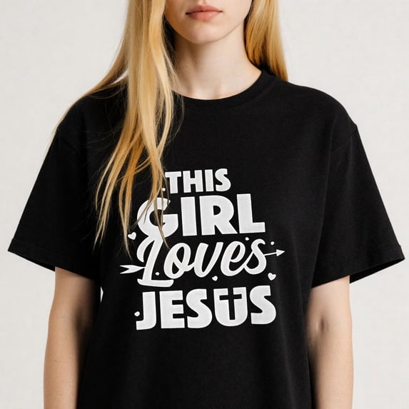 Cute Lettering Graphic for Girls This Girl Loves Jesus Themed Casual Tee print T Shirt