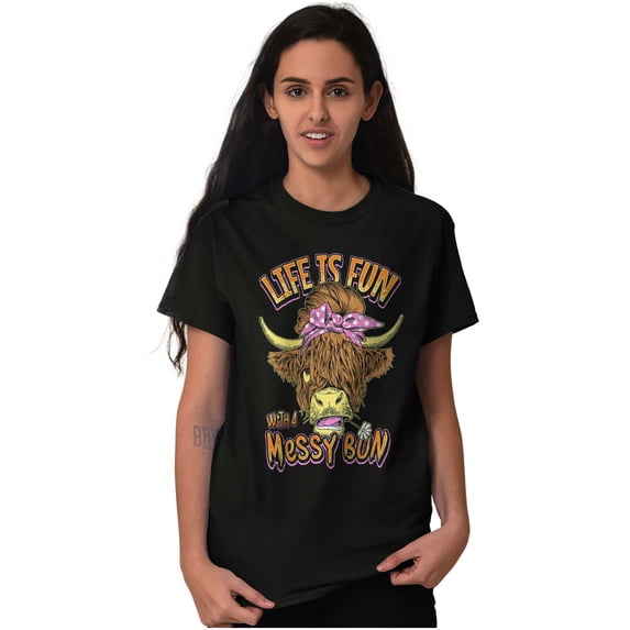 Cute Life Is Fun With a Messy Bun Short Sleeve Women's Graphic Tee Brisco Brands S