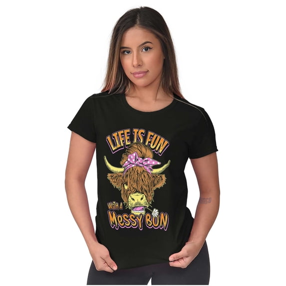 Cute Life Is Fun With a Messy Bun Womens Slim Fit Graphic Tee Brisco Brands S