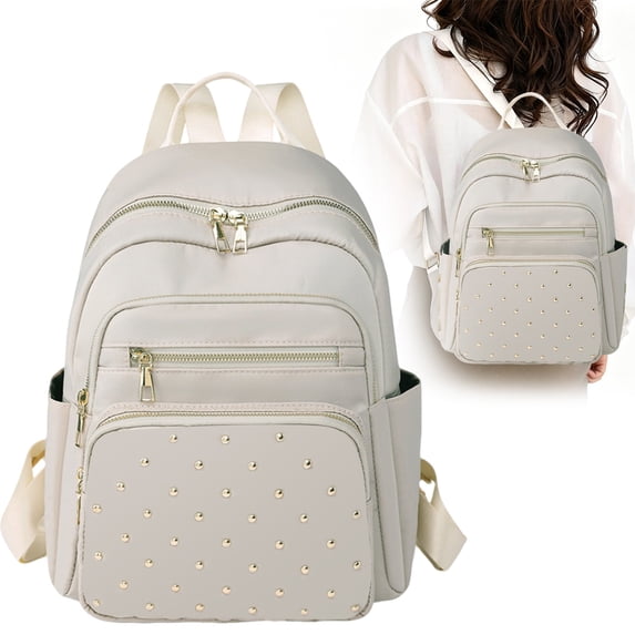 Cute Lightweight Back Pack, Laptop Backpack Purse for Women Leather Mini Bookbag Work Travel Top Handle Satchel (Beige)