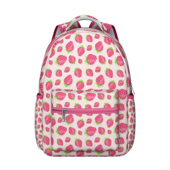 Cute Lightweight Backpack with Strawberry Theme Red Berry and Fruity Print for Summer School and Daily Travel