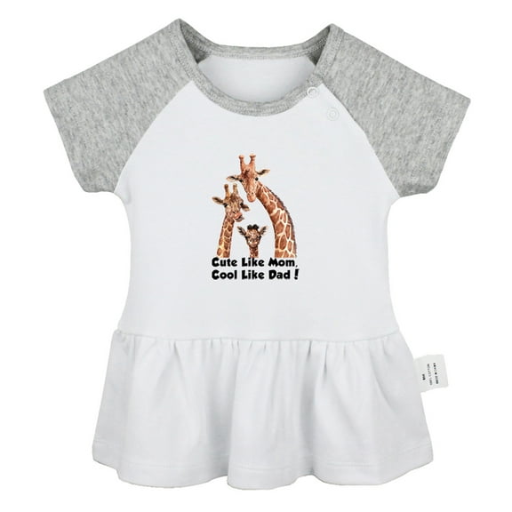 Cute Like Mom Cool Like Dad Funny Dresses For Baby, Newborn Babies Animal Giraffe Pattern Skirts, Infant Princess Dress, 0-24M Kids Graphic Clothes (Gray Raglan Dresses, 0-6 Months)