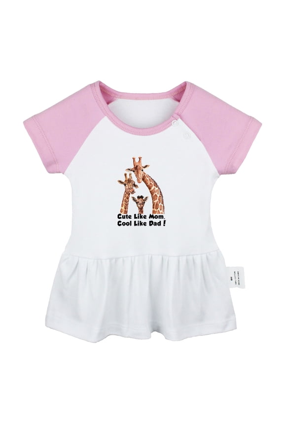 Cute Like Mom Cool Like Dad Funny Dresses For Baby, Newborn Babies Animal Giraffe Pattern Skirts, Infant Princess Dress, 0-24M Kids Graphic Clothes (Pink Raglan Dresses, 12-18 Months)