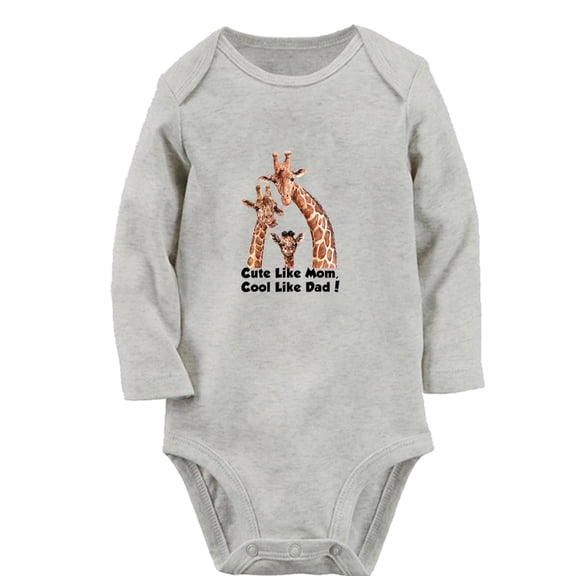 Cute Like Mom Cool Like Dad Funny Rompers, Newborn Baby Unisex Bodysuits, Infant Animal Giraffe Pattern Jumpsuits, Toddler 0-12 Months Kids Long Sleeves Oufits (Gray, 0-6 Months)