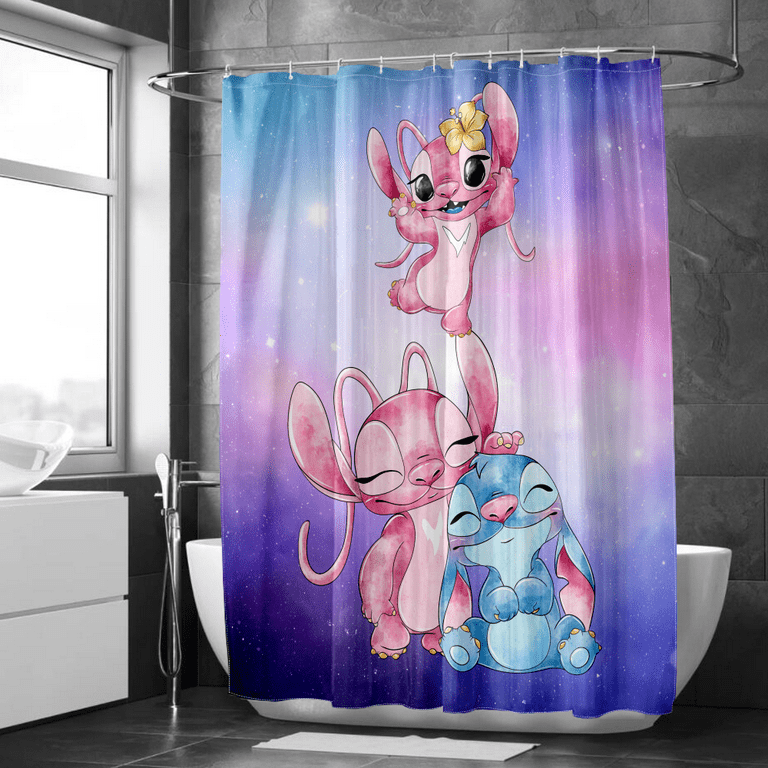 Lilo & Stitch Shower Curtain Polyester Fabric Thickened Bathroom Decor Set  Accessories Waterproof Shower Curtains Fabric Machine Washable with Hooks 