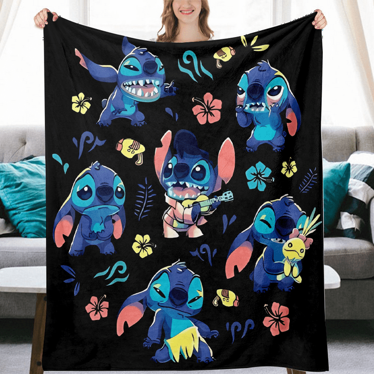 Cute Lilo Stitch Ultra Soft Cartoon Throw Blanket for Kids Adults Fluffy Cozy Throw Blanket Durable All Season Blanket for Couch Bed Couch