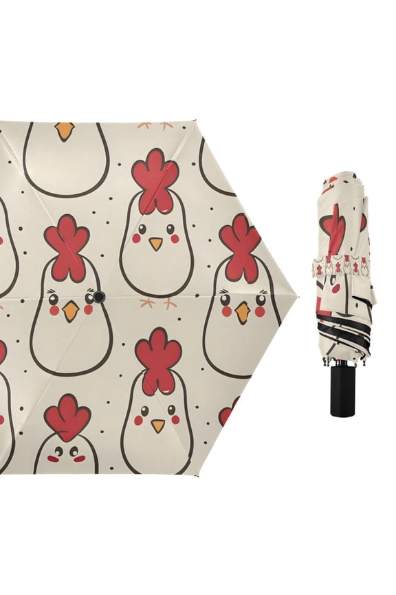 Cute Line Chicken Compact Sun Umbrella Windproof Travel Umbrellas for Rain Strong Portable UV Protection