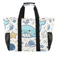 thumbnail image 1 of Cute Line Whales Reusable Grocery Bags with Handle Side Pocket Waterproof Shopping Portable Tote, 1 of 8