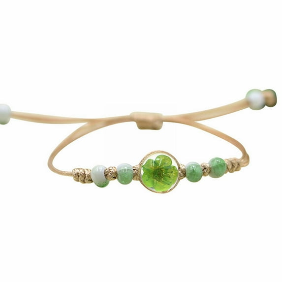 Cute Link Bracelet for Women Girl Exquisite Handmade Adjustable Braided Bracelet Lace Glass Balls Bead Dried Flower Bracelet for Women Mother's Day Valentine's Day Birthday Gifts