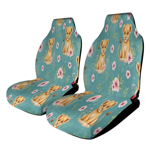Cute Lion Cubs Floral Print Car Seat Covers Front Seats Universal Fit for Cars SUV Truck Auto Interior Accessories