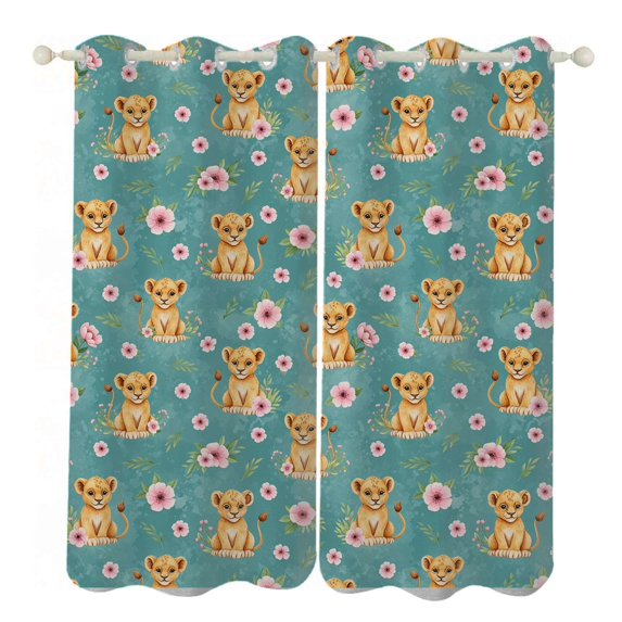 Cute Lion Cubs Floral Print Sunshade Curtains Home Bedroom Living Room ...