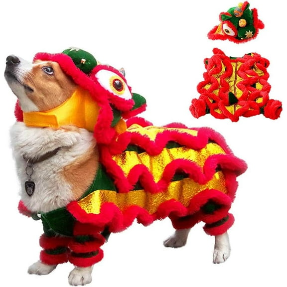 Cute Lion Dog Costume with Beast Horn for Halloween Chinese New Year - Pet Clothes for Small Medium Dogs - Lion Dragon Dance Clothing for Halloween, Christmas and Cosplay