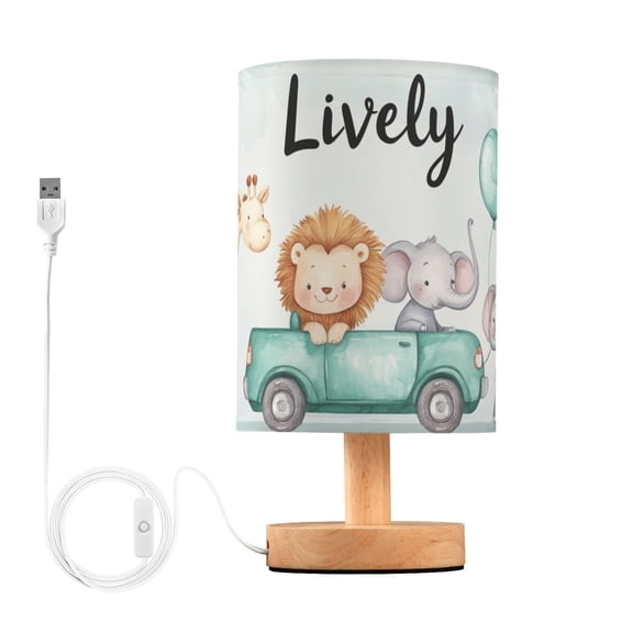 Cute Lion Elephants Giraffe on Car Table Lamp with USB Port LED Warm Light Lamp Night Light Home Decor