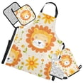 thumbnail image 1 of Cute Lion Face and Flower 5 Pcs Kitchen Set Heat Resistant Oven Mitts and Non-Slip Pot Holders with Adjustable Cooking Apron, 1 of 6