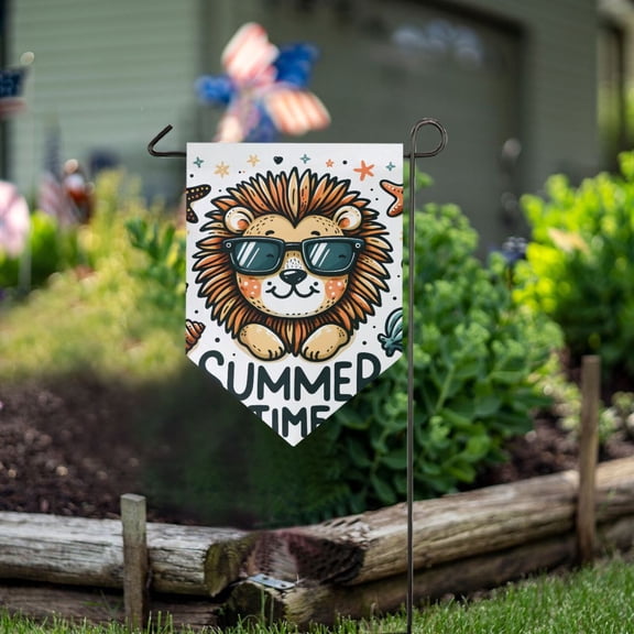 Cute Lion Face in Sunglasses Conches Garden Flag 18" x 12.5" Double Sided Yard Lawn Outdoor Decor Small Yard Flags