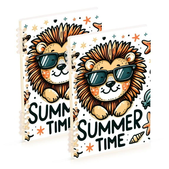 Cute Lion Face in Sunglasses Conches Ring Binder Notebook Journey Note Diary College Ruled Spiral Notebook Study Loose Leaf Paper A5 60 Pages
