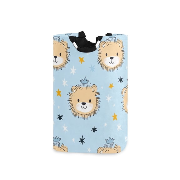 Cute Lion Faces with Crowns Stars Laundry Basket with Handles Foldable Laundry Hamper Freestanding Washing Bin 50L