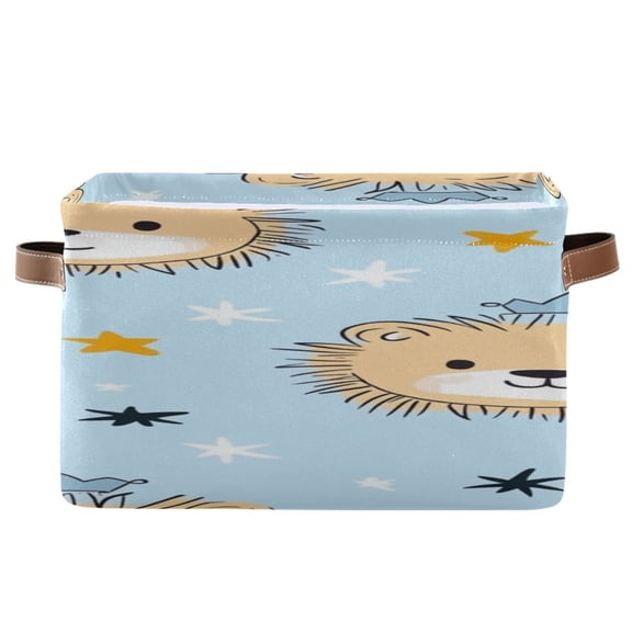 Cute Lion Faces with Crowns Stars Square Storage Bins with Handles Collapsible Containing Box 1 Pack