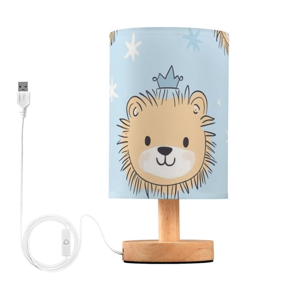 Cute Lion Faces with Crowns Stars Table Lamp with USB Port LED Warm Light Lamp Night Light Home Decor