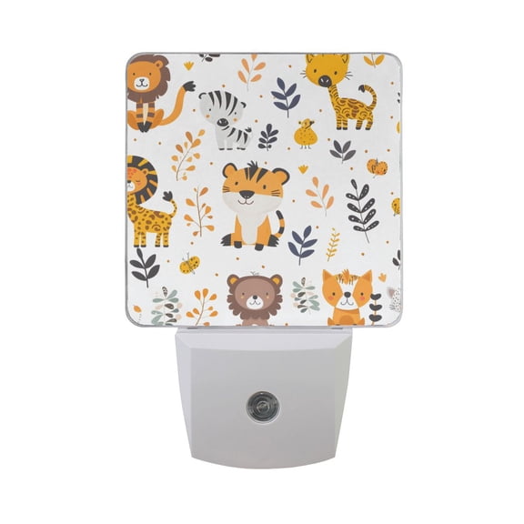 Cute Lion Giraffes Leaf Tiger Night Light 2 Pack LED Nightlight Plug into Wall Dusk to Dawn Sensor Soft White