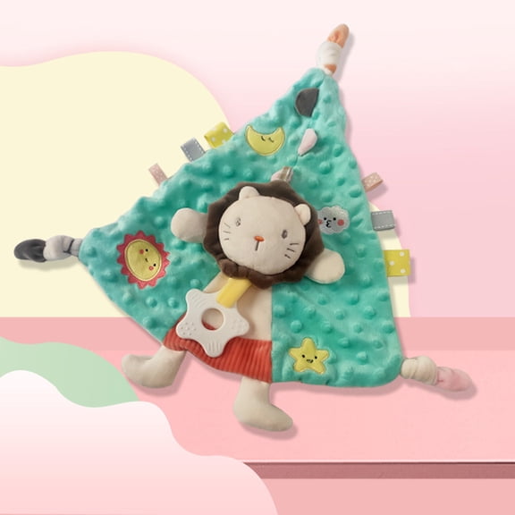 Cute Lion Hand Puppet Plush Toys, Soft Lion Stuffed Animal Plush Teething Blanket with Bell and Teether for Newborn Infant Tactile Sensory Toy, Storytelling & Interactive Play