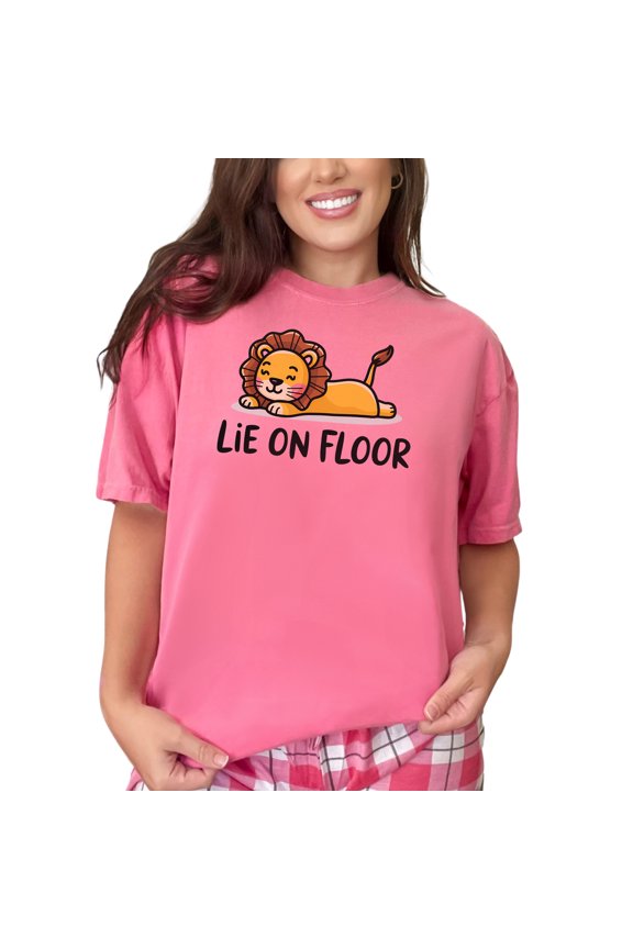 Cute Lion Lie On Floor T-Shirt, Funny Animal Graphic Tee, Cute Cartoon Lion Shirt, Novelty T-Shirt, Gift For Animal Lovers, Crunchberry Comfort Colors T-Shirt, 2XL