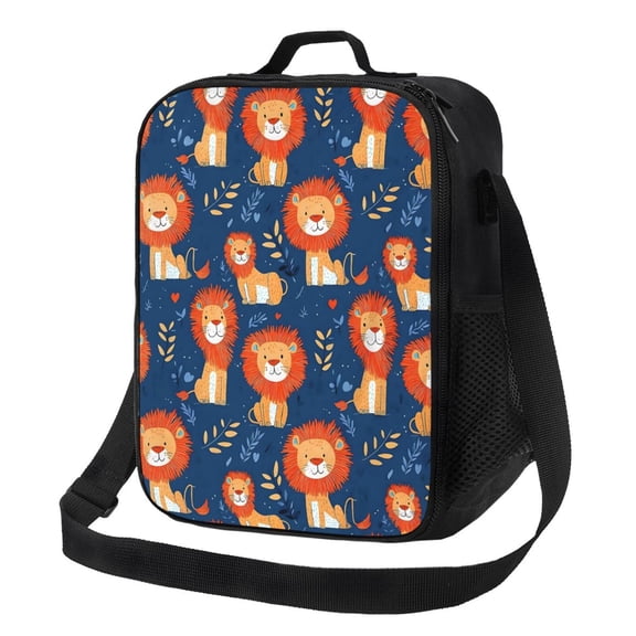 Cute Lion Lunch Bag Insulated Thermal Box with Shoulder Strap & Handle for Work and Picnic
