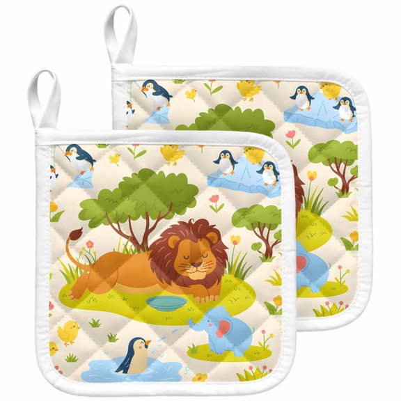 Cute Lion Pot Holders for Kitchen Heatproof Potholder, 2 Pack Funny Animal Cartoon Modern Hot Pads Multipurpose Oven Pads Cloth Potholders Trivet for Cooking and Baking