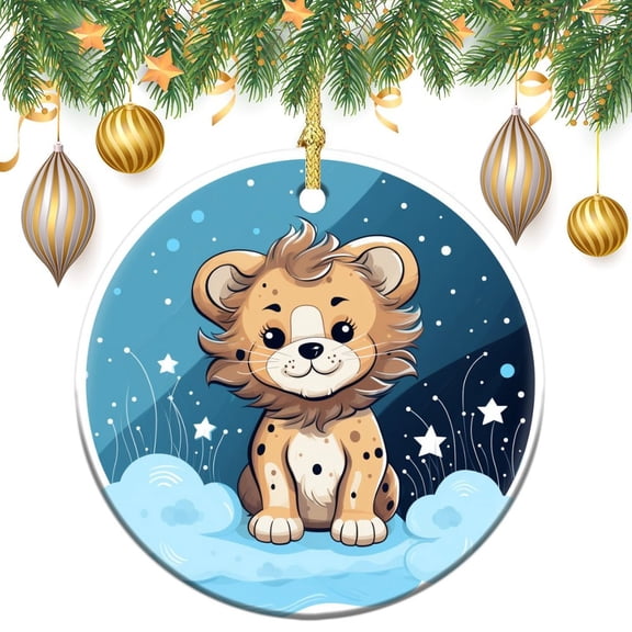 Cute Lion Is Sitting On Clouds With Stars Christmas Tree Ornaments Baby Lion Twinkle Little Star 2 Side Printed Ornaments Holiday Clearance Hanging Christmas Decorations Xmas Party Supplies