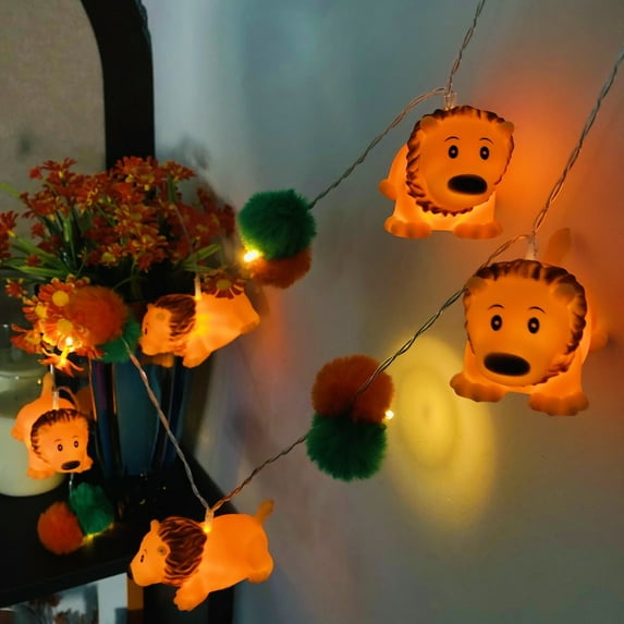 Cute Lion String Lights, Lion Decorative Lights with Pom Poms, Battery ...