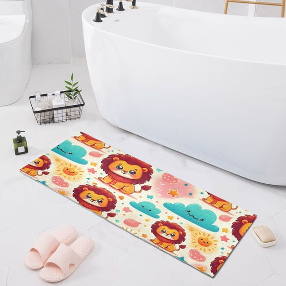 Cute Lion Sun Cloud Bath Mat 39x20 Non-Slip Bathroom Rugs Absorbent Soft Plush Quick Dry for Tub Shower Kitchen Home Decor